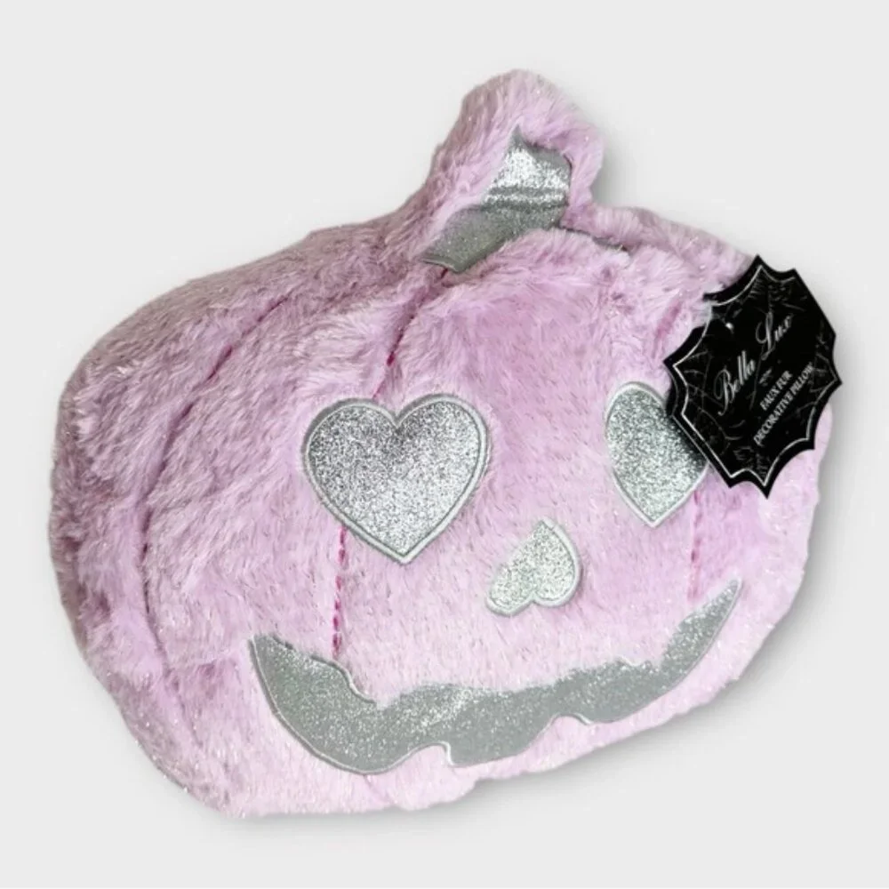 Plush Pumpkin‎ Pillow Jack O Lantern Heart Eyes Glitter Pink